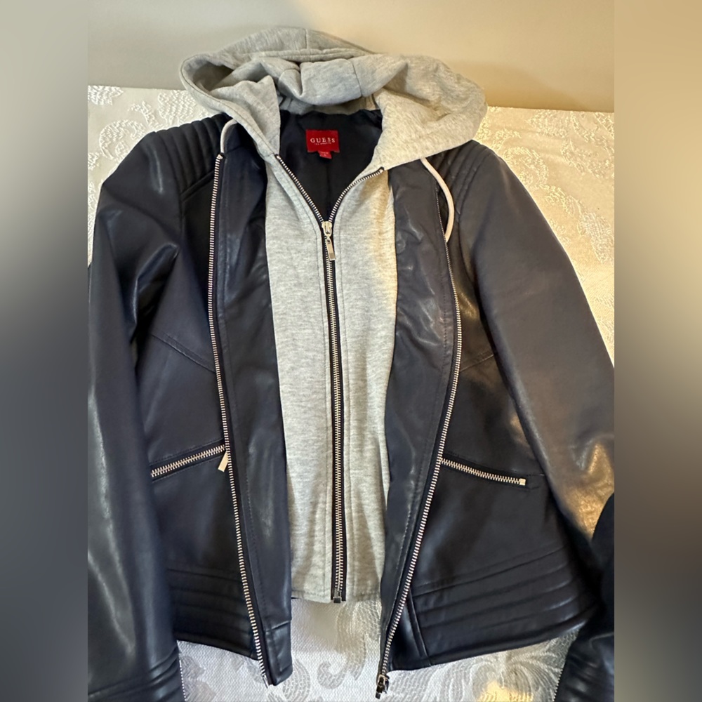Guess faux leather hooded jacket
